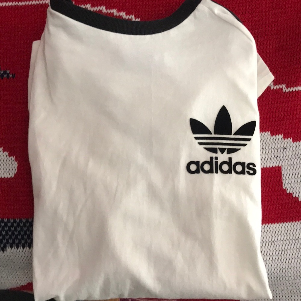 White and black lo g sleeve adidas shirt